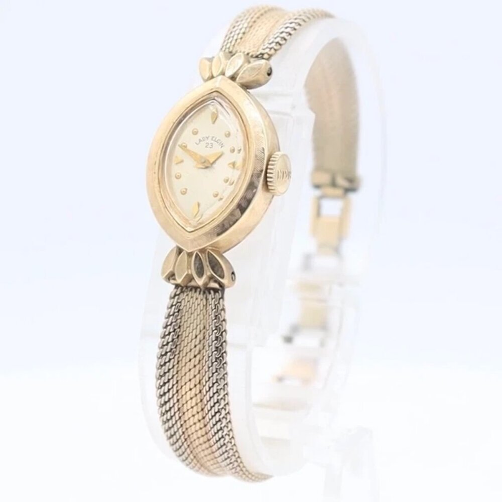 Vintage Lady Elgin Linen Bezel Ladies Mechanical Wristwatch 900 10k Gold Filled